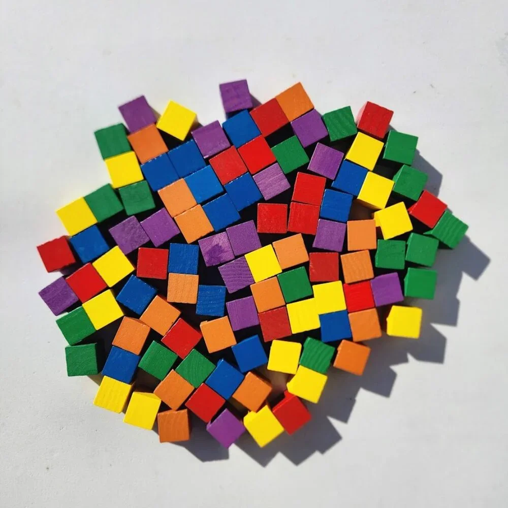 NEW Learning Resources Wooden Color Cubes 2 cm 100 Blocks 5 colors Math Manipula